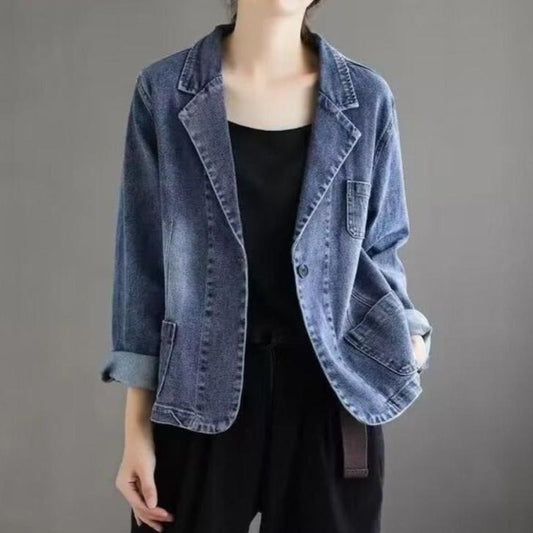 PERA DENİM GÖRÜNÜMLÜ MAVİ CEKET